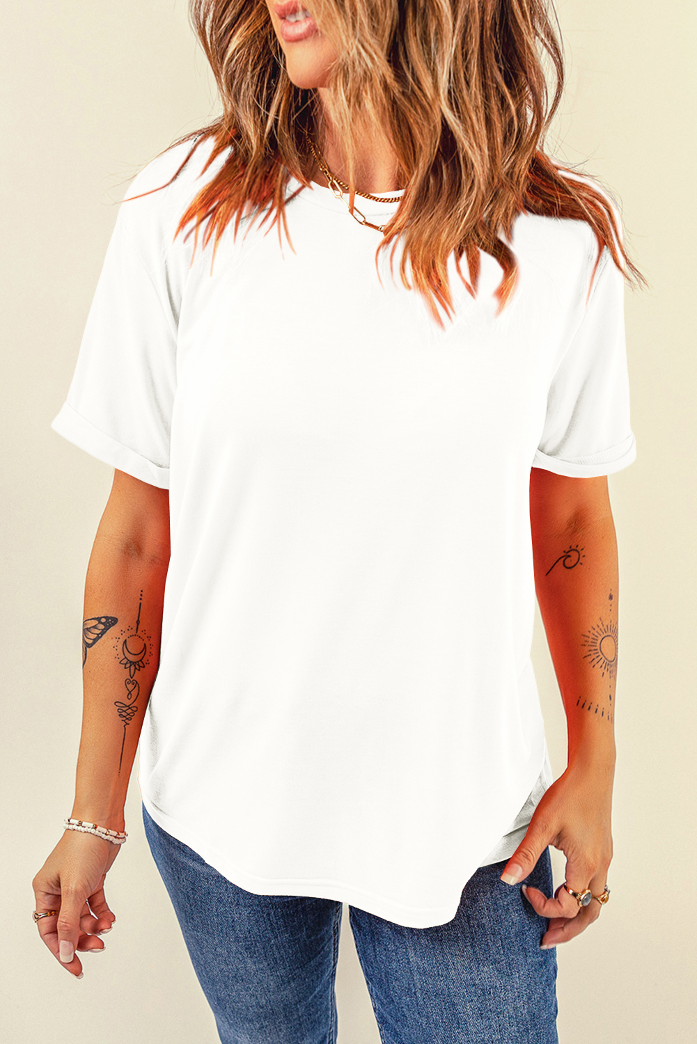 Khaki Casual Plain Crew Neck Tee - loveforevers