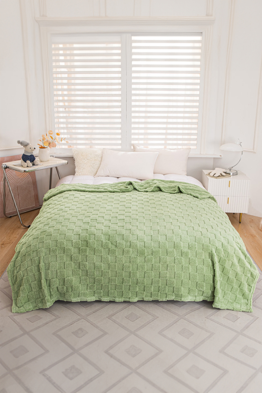 Grass Green Checkered Texture Large Plush Blanket - loveforevers