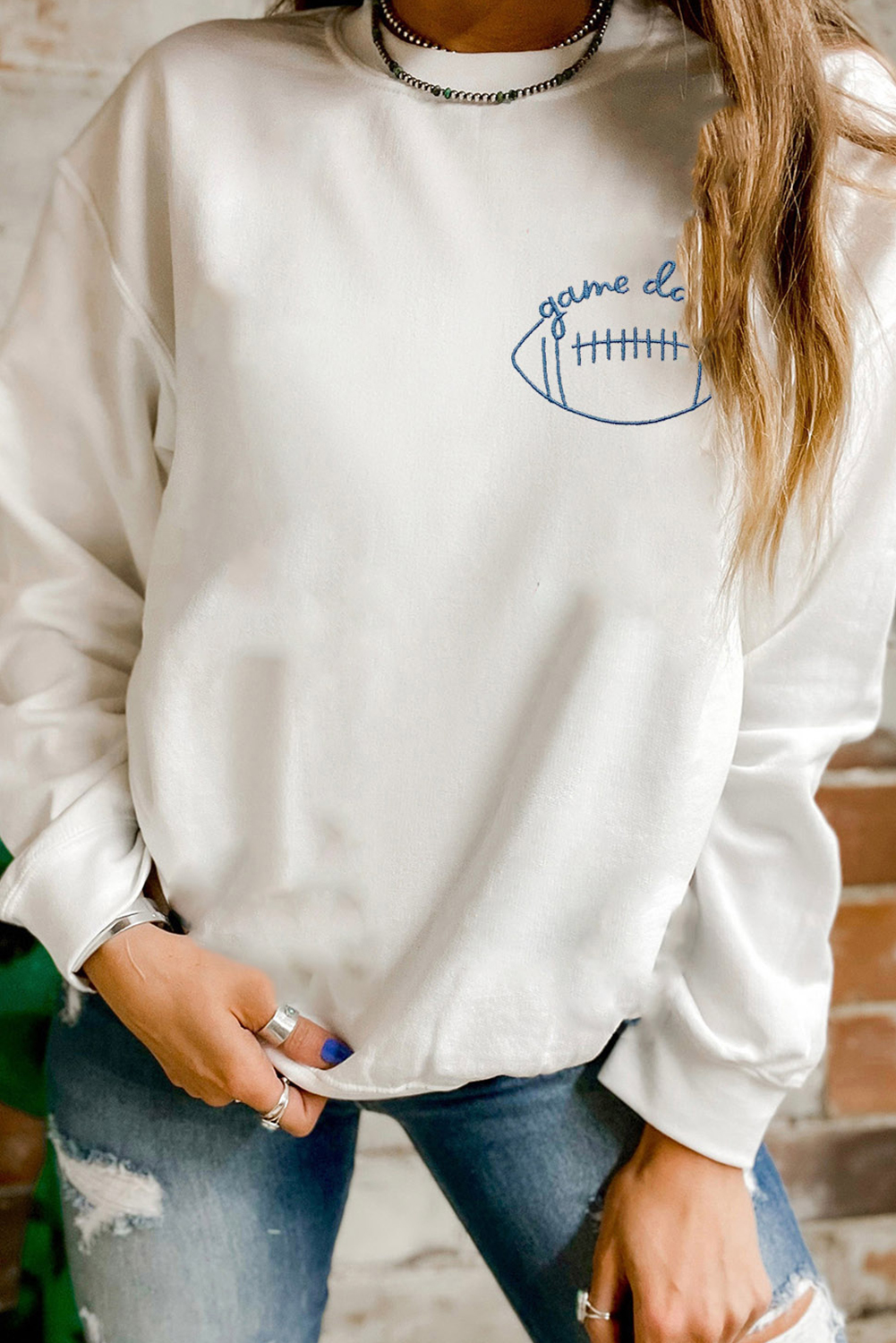 White game day Rugby Embroidered Casual Sweatshirt - loveforevers