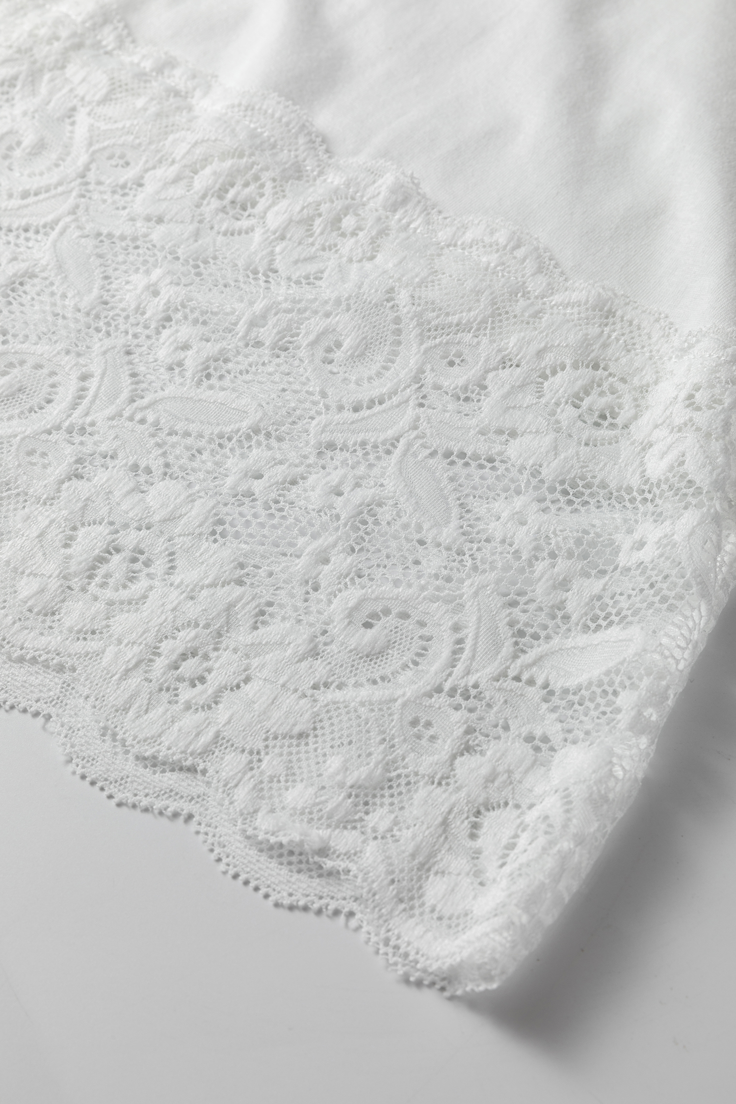 White Lace Trim V Neck Cuffed Long Sleeve Loose Top - loveforevers