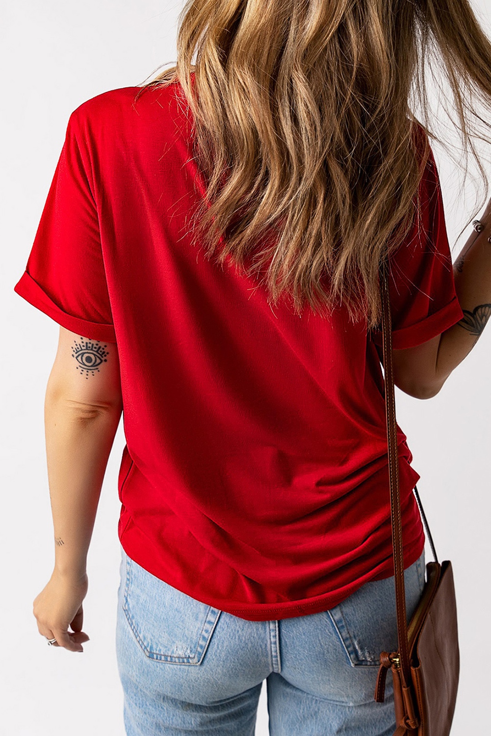 Red USA Bow Printed Casual Cotton Blend T Shirt - loveforevers