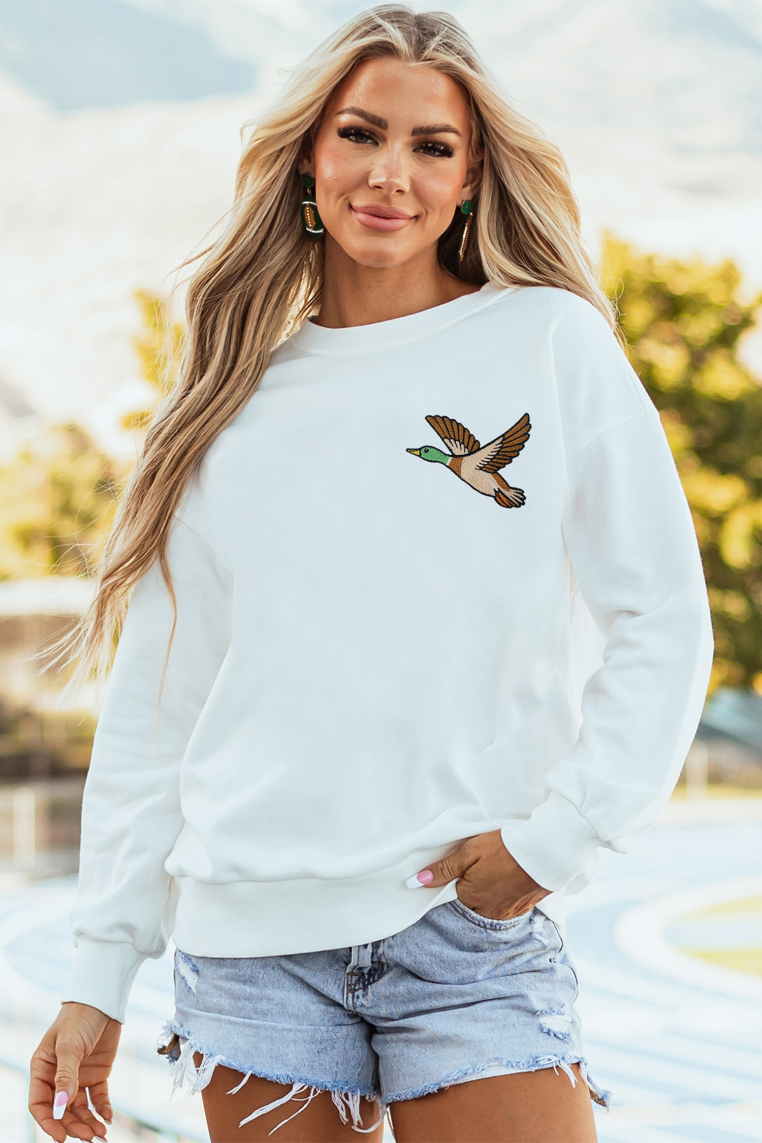 Khaki Flying Mallard Print Crew Neck T Shirt - loveforevers