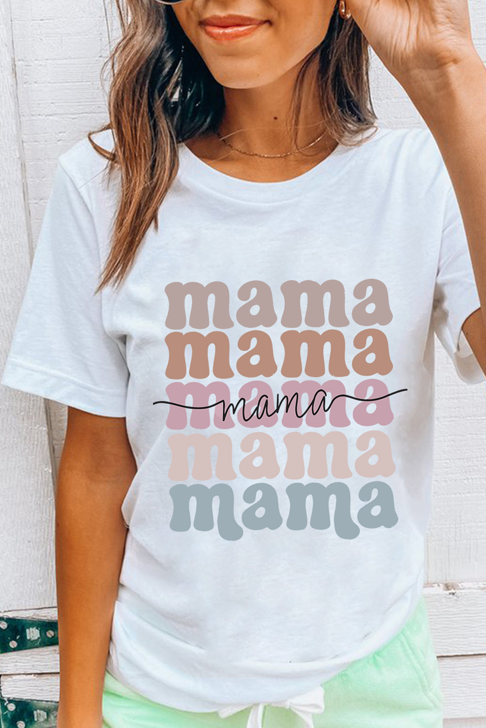 White mama Lettering Printed Crew Neck Tee - loveforevers