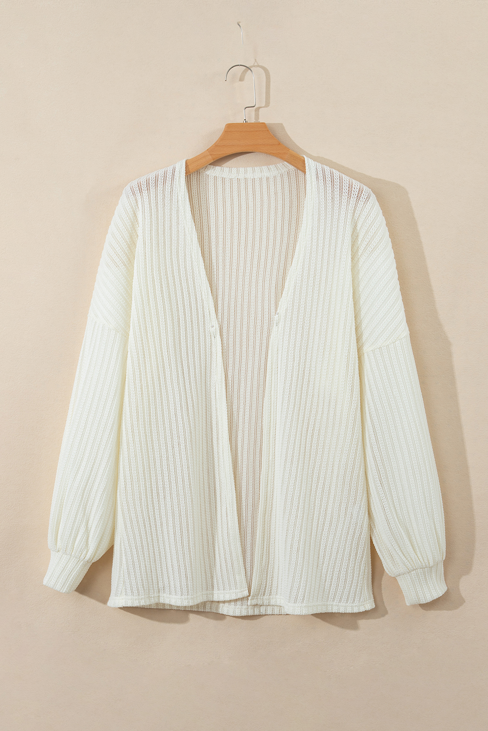 Beige Textured Lantern Sleeve Open Kimono - loveforevers