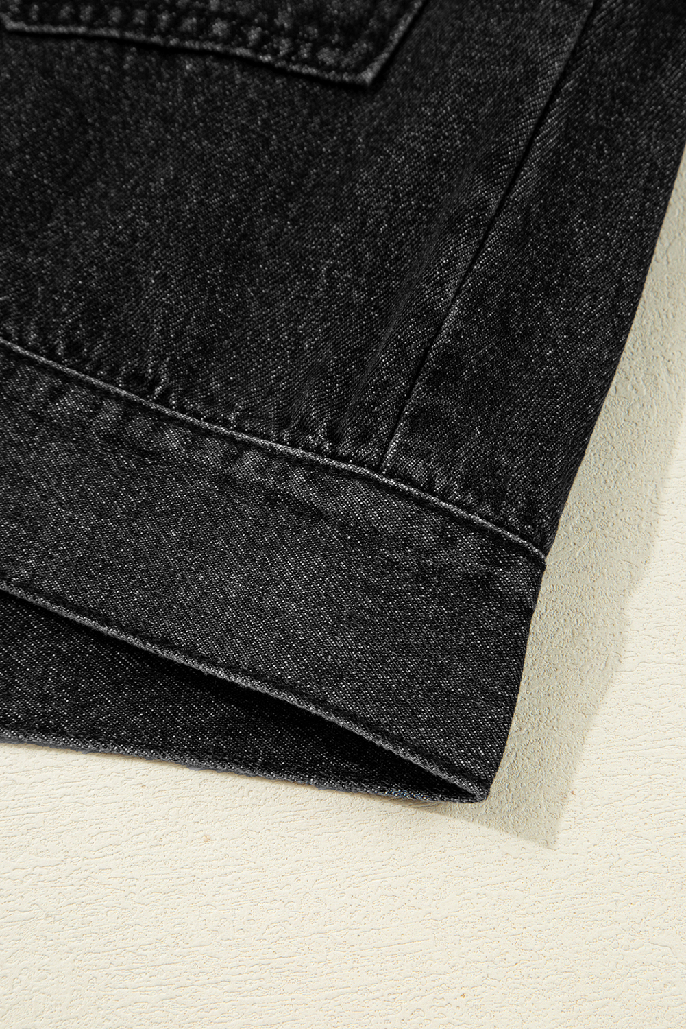 Black Big Chest Pocket Drop Shoulder Hooded Denim Jacket - loveforevers