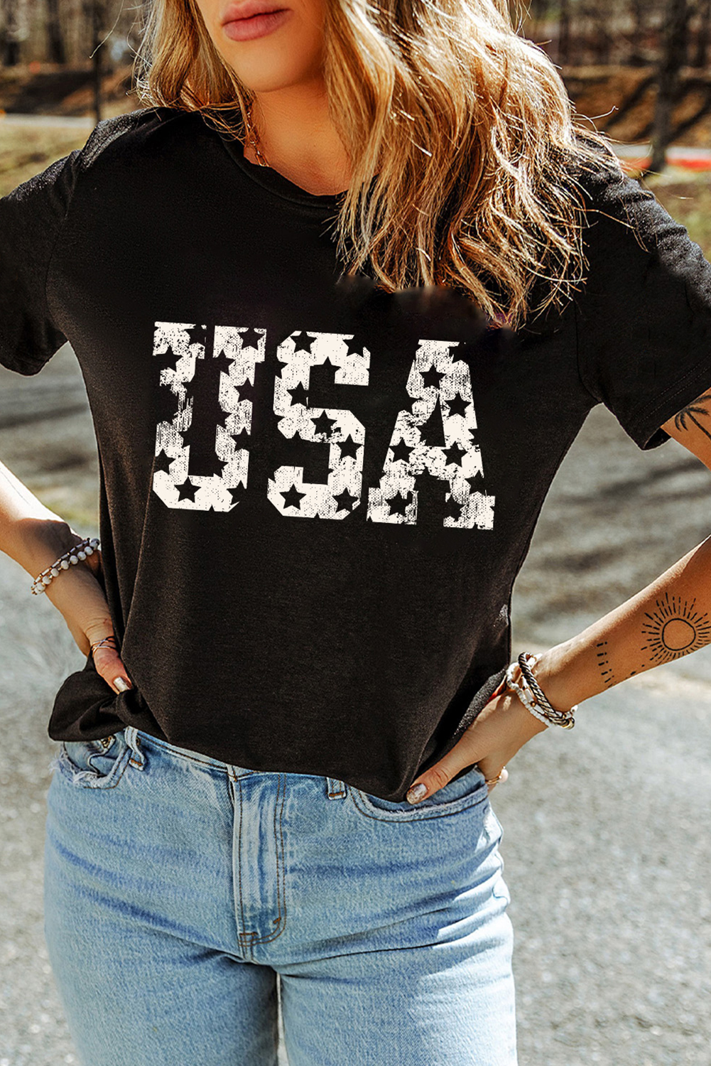 Black Star USA Graphic Crewneck T Shirt - loveforevers