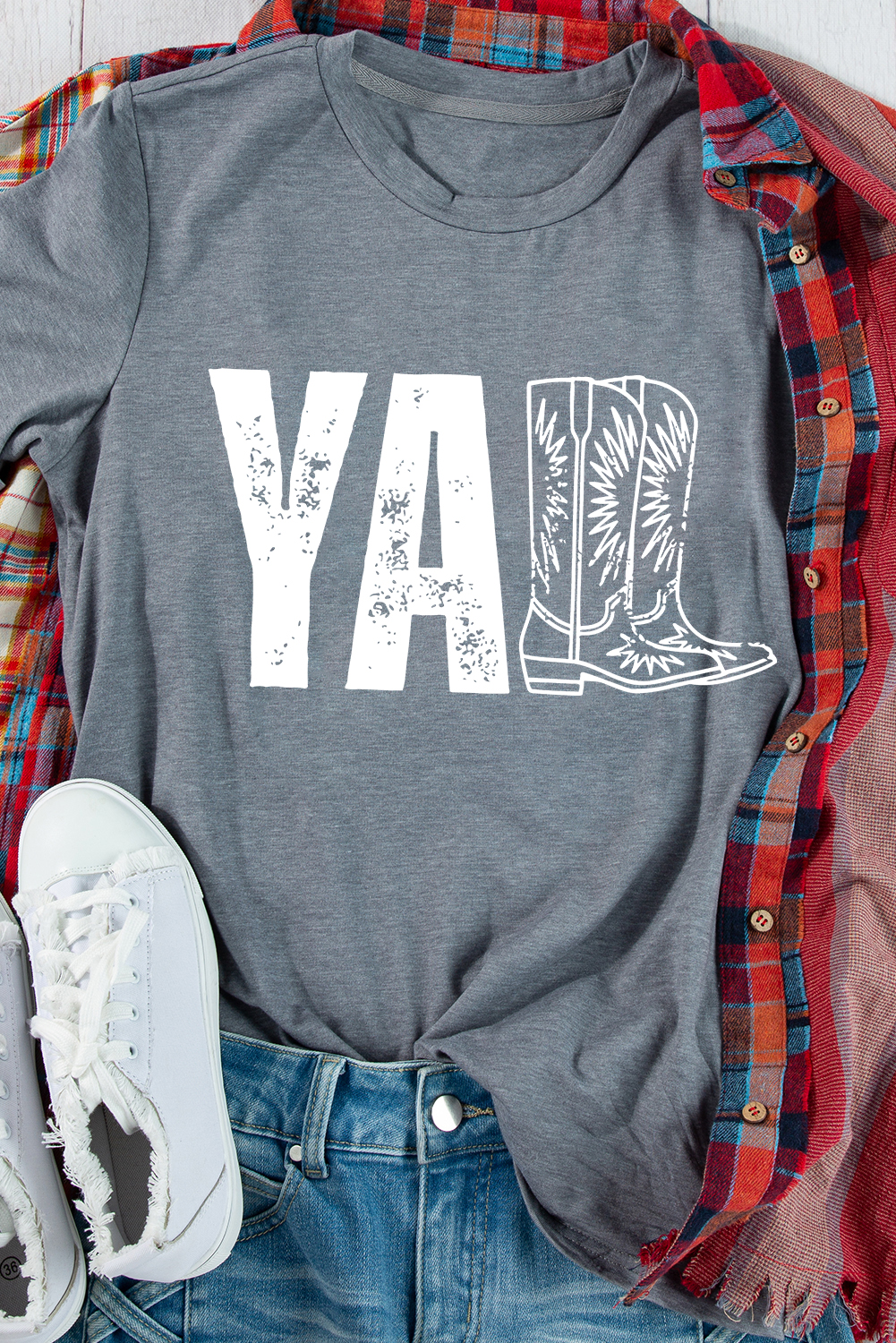 Gray YALL Western Boots Printed Tee - loveforevers