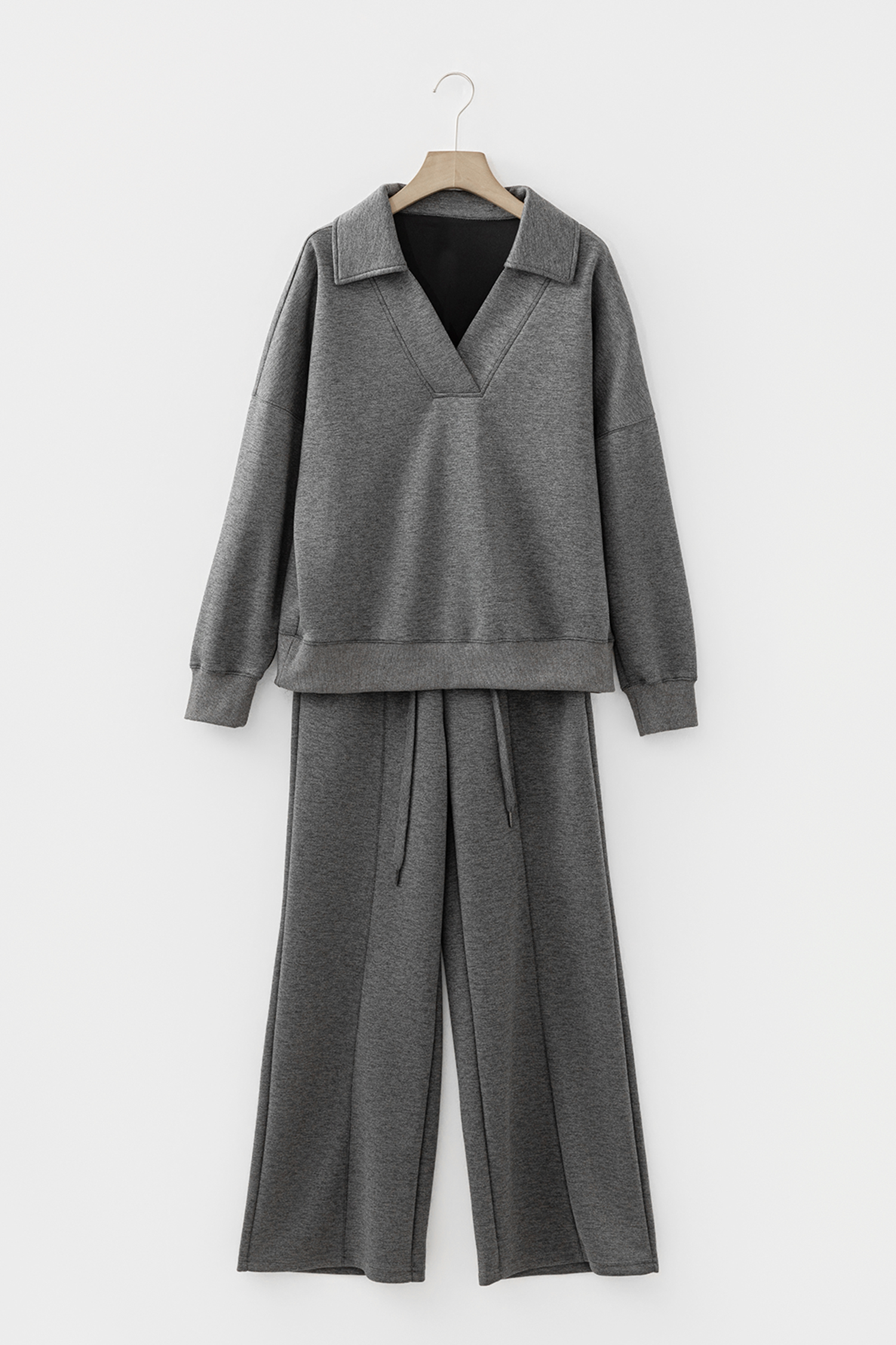 Bristol Black Collared V Neck Pullover Sweatshirt Sweatpants Set - loveforevers