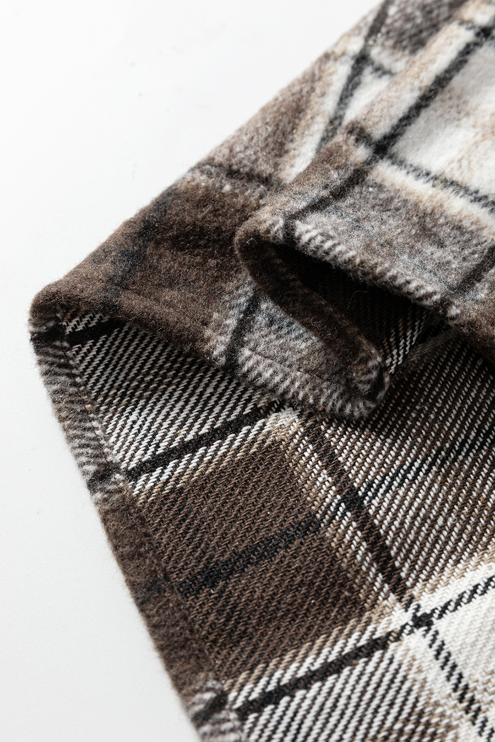 Dark Brown Flanel Plaid Single Chest Pocket Boyfriend Shacket - loveforevers