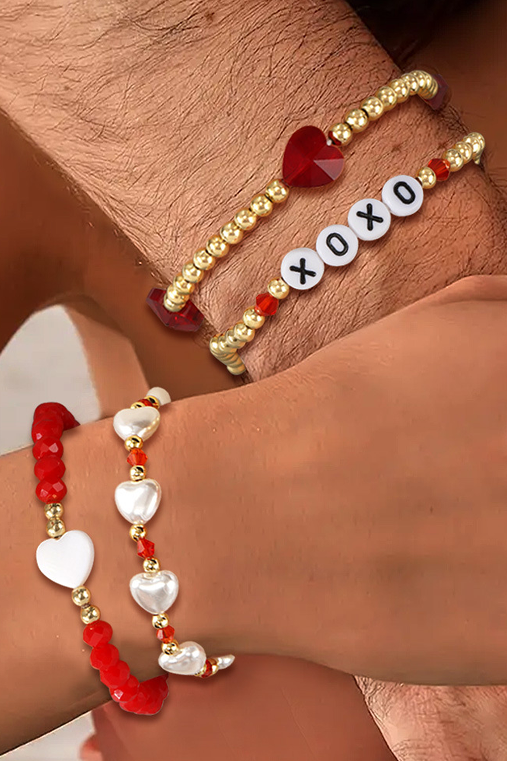 Fiery Red XOXO Heart Beaded 4pcs Layered Bracelet - loveforevers