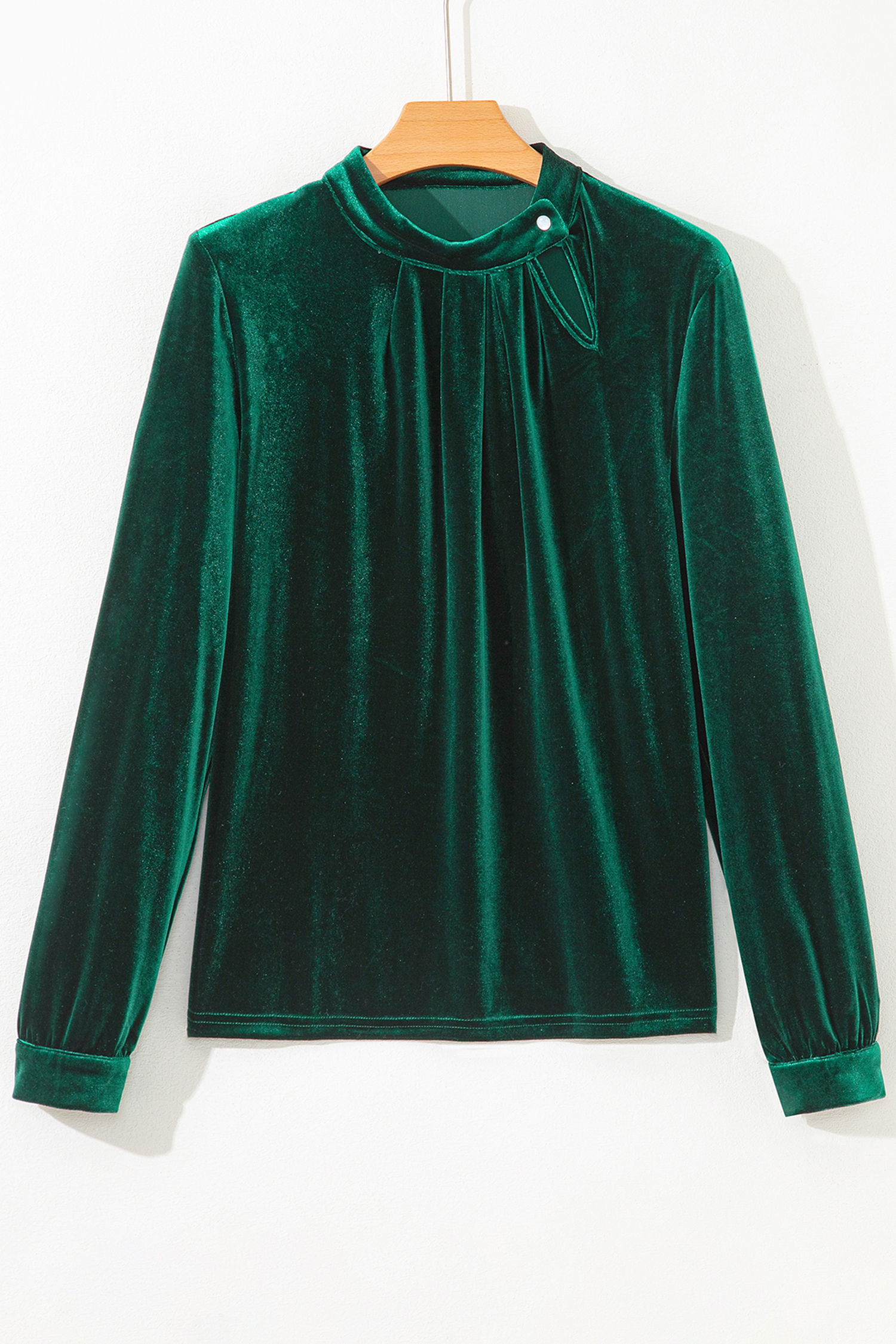Red Dahlia Asymmetric Button Keyhole Neck Long Sleeve Velvet Blouse - loveforevers