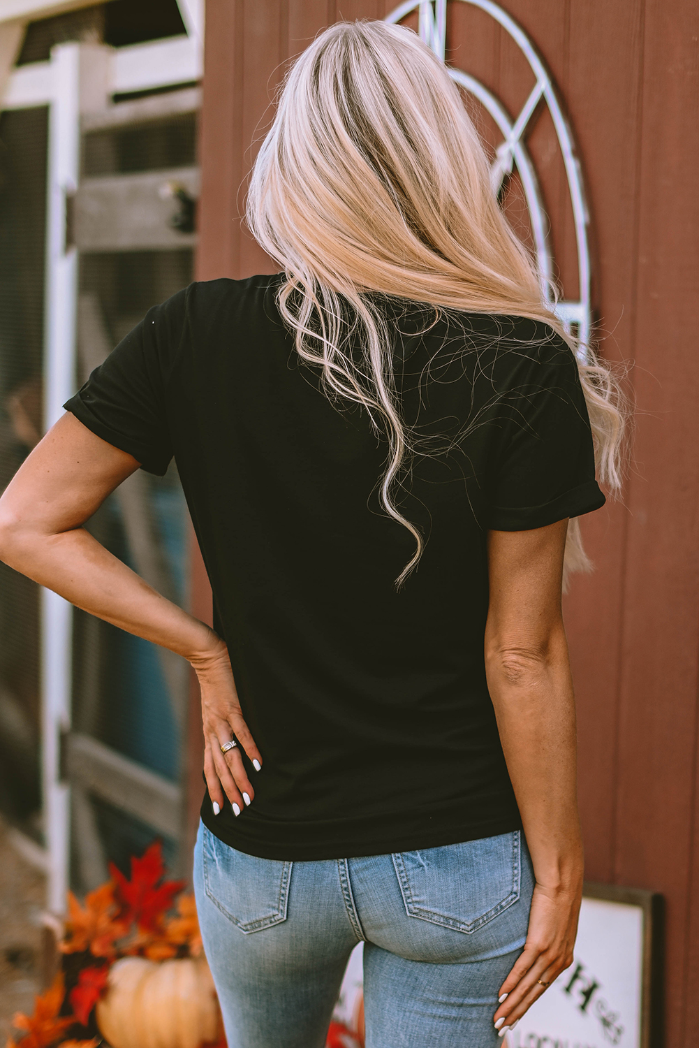 Black Sequin Bow Ghost Patched Halloween Graphic Tee - loveforevers