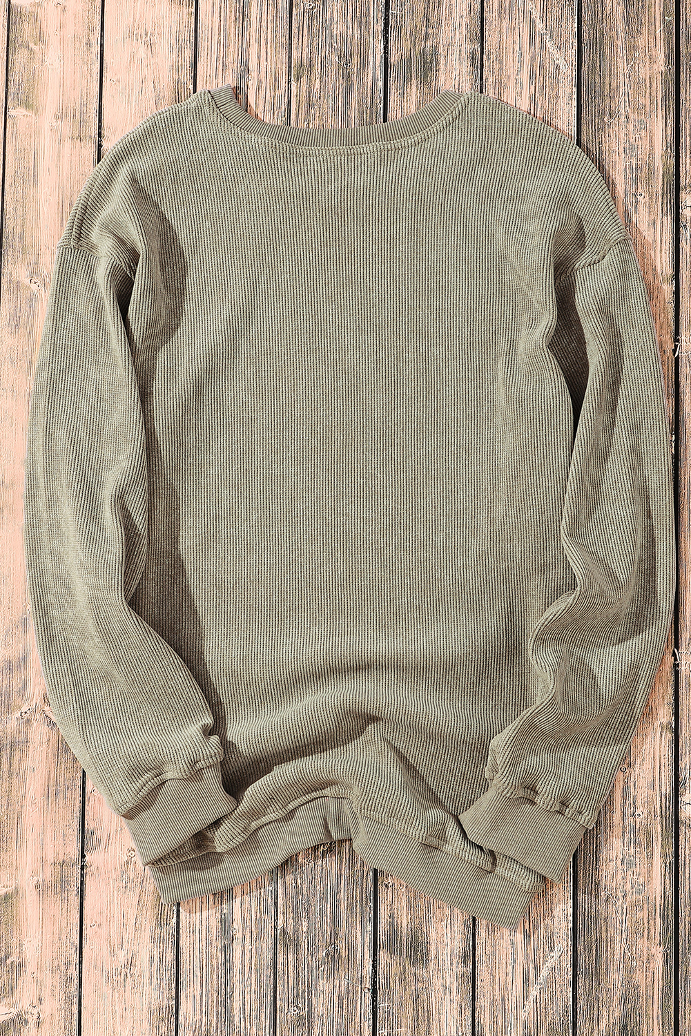 Pink Solid Ribbed Knit Round Neck Pullover Sweatshirt - loveforevers
