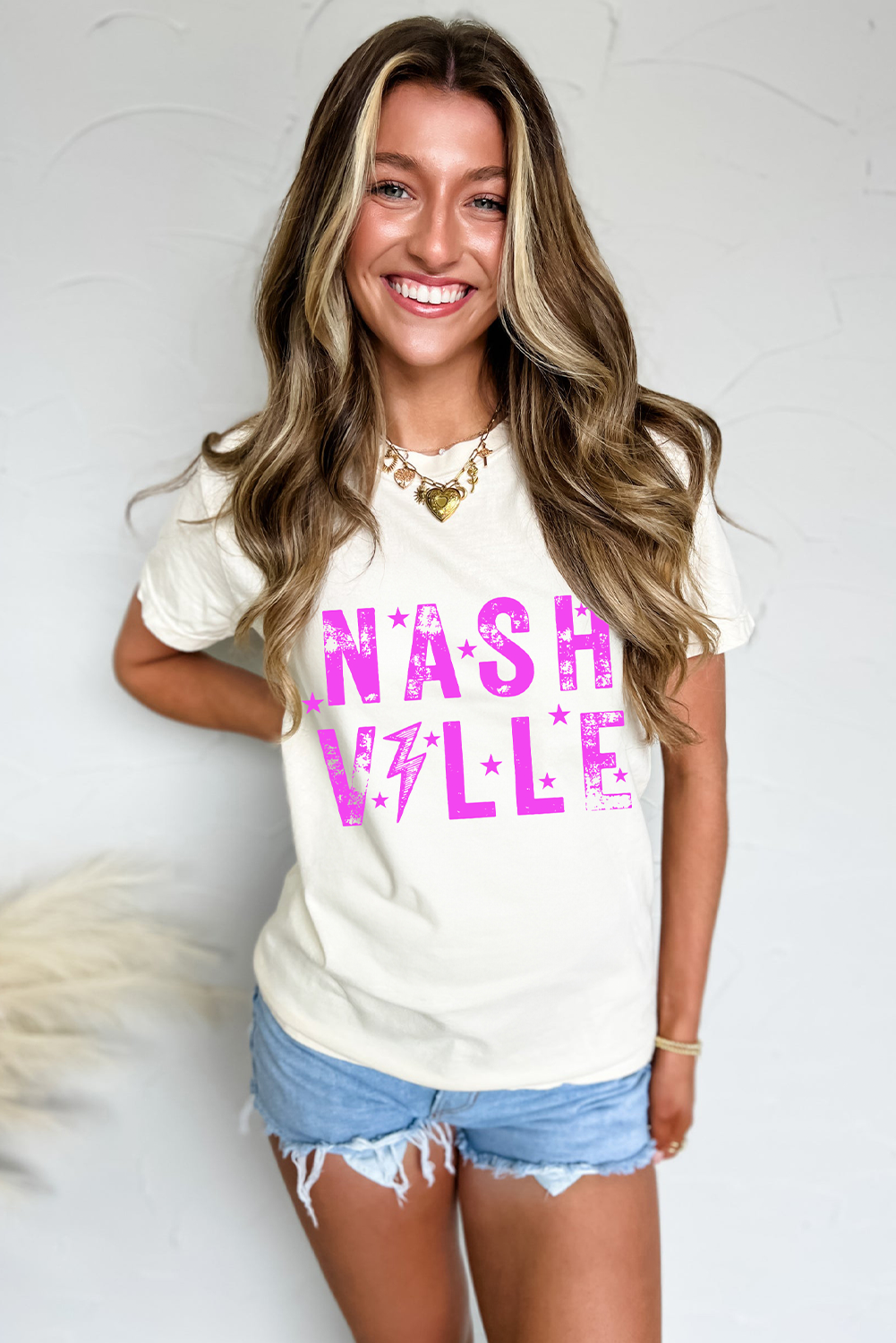 White NASHVILLE Star Graphic Crewneck T Shirt - loveforevers