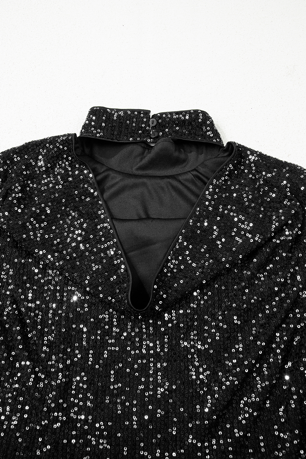 Jet Stream Sequin Mock Neck Drape Open Back Bell Sleeve Top - loveforevers
