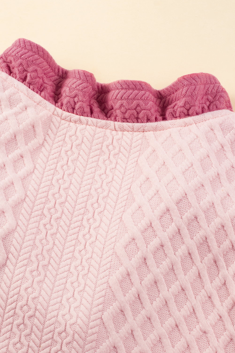 Light Pink Textured Puff Sleeve Ruffled V Neck Shift Mini Dress - loveforevers
