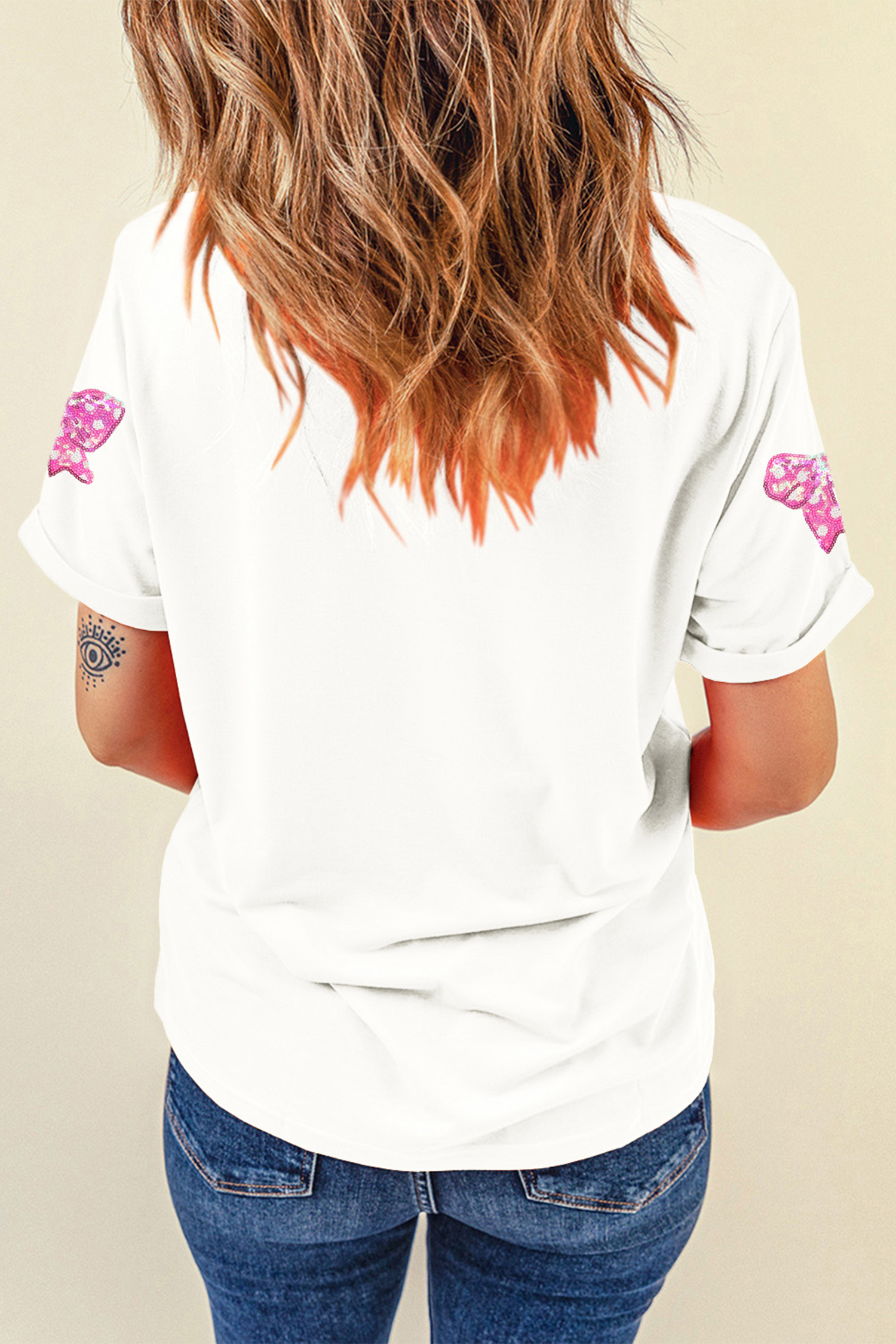 White Shimmering Bow Patched Pattern Valentine T Shirt - loveforevers
