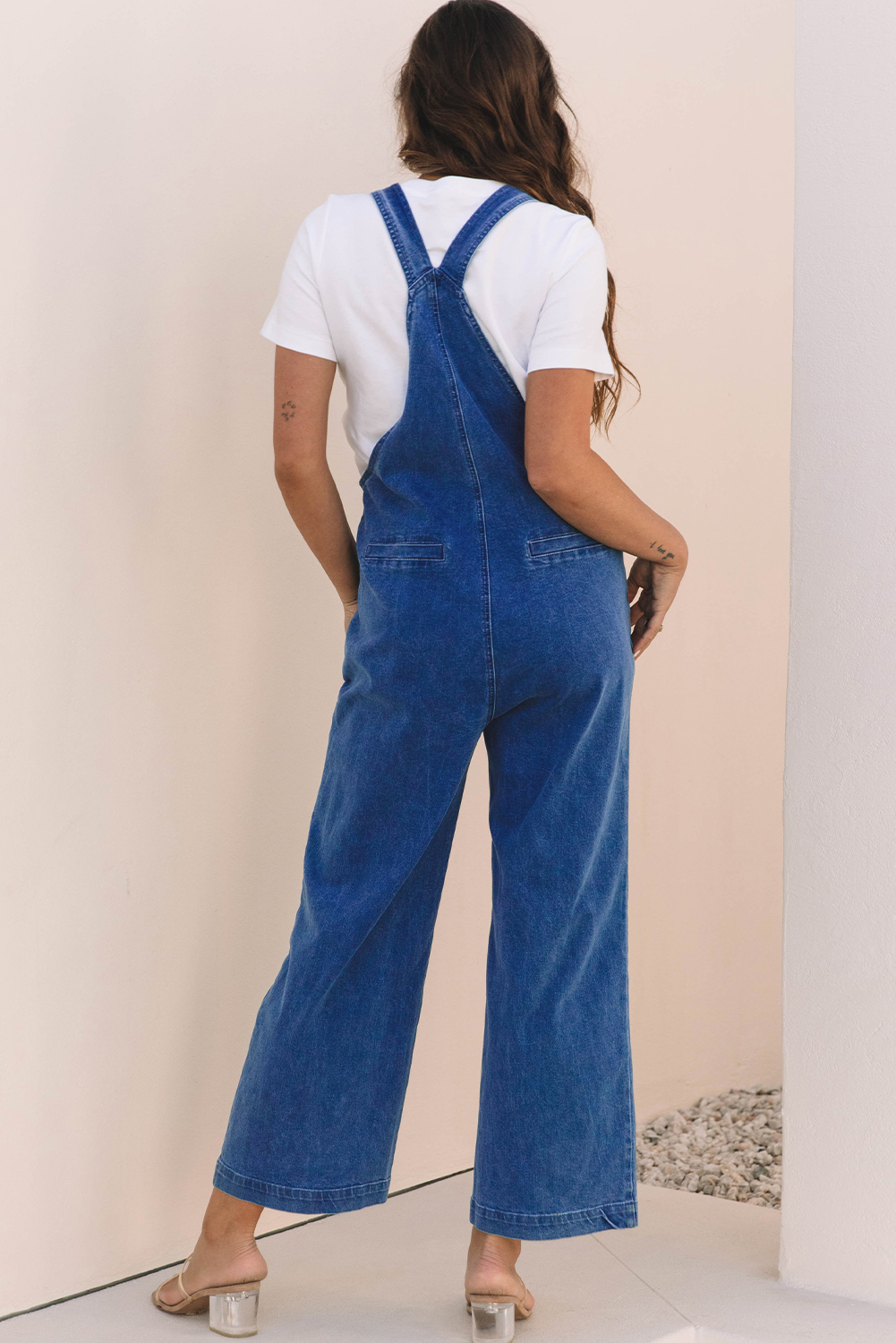 Prussian Blue Mineral Wash Knotted Strap Patched Pocket Wide Leg Denim Overall - loveforevers