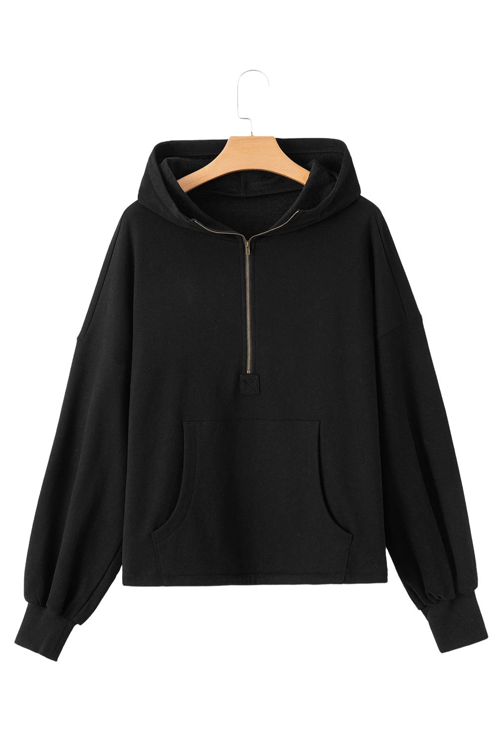 Bonbon Fleece Lined Half Zipper Kangaroo Pockets Loose Hoodie - loveforevers