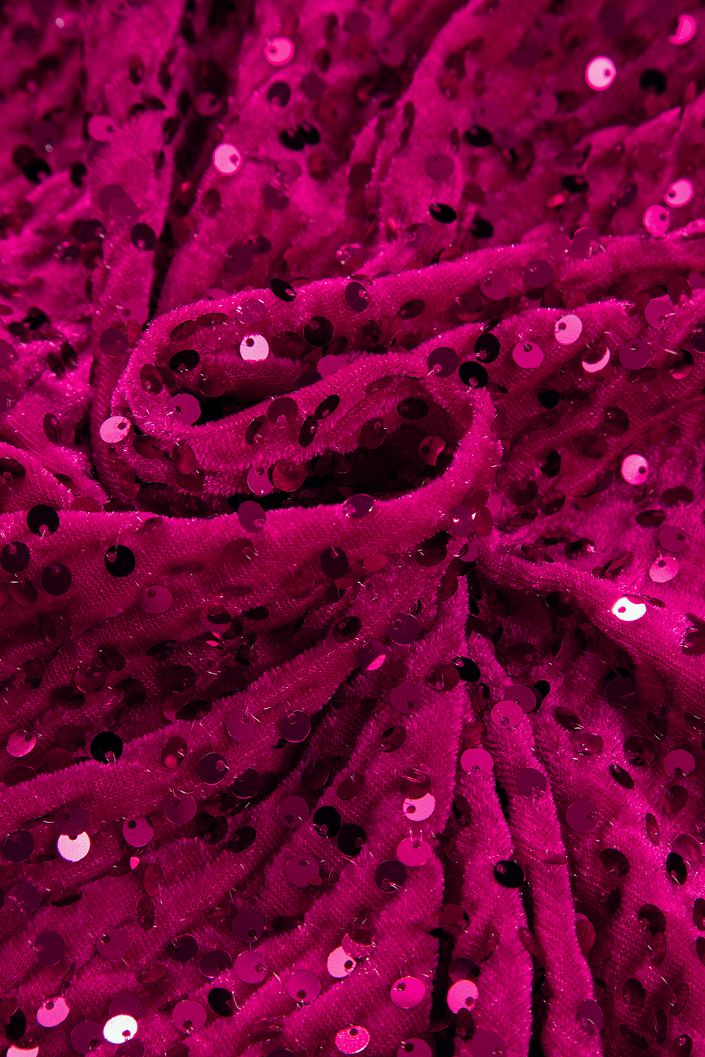 Pitaya Pink Velvet Sequin Long Sleeve V Neck Wrapped Mini Dress - loveforevers