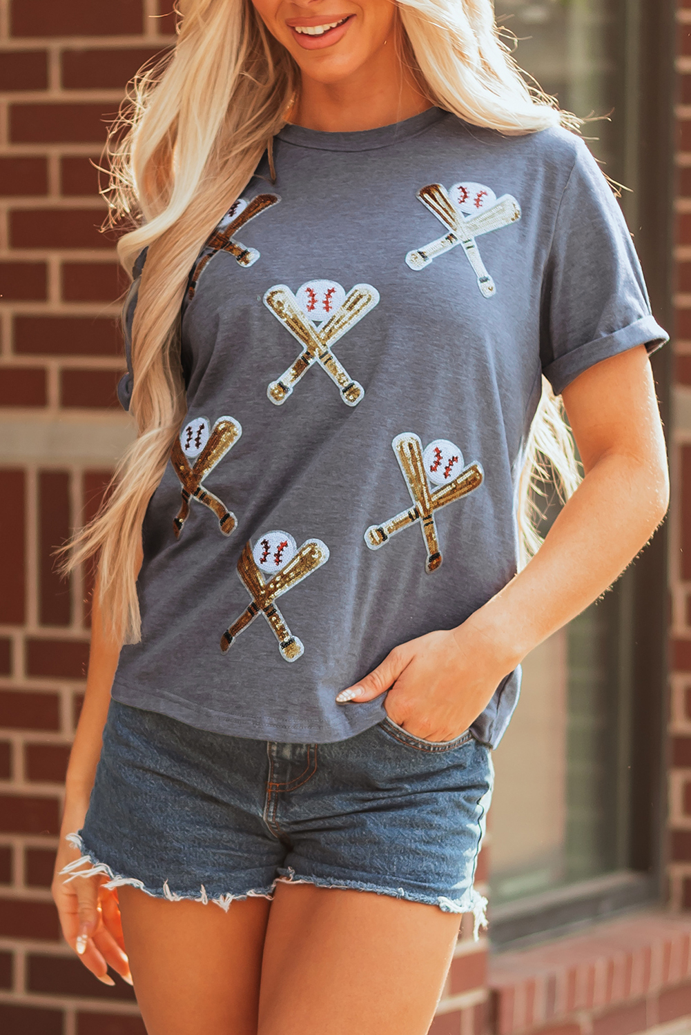 Gray Sequined Game Day Casual Tee - loveforevers