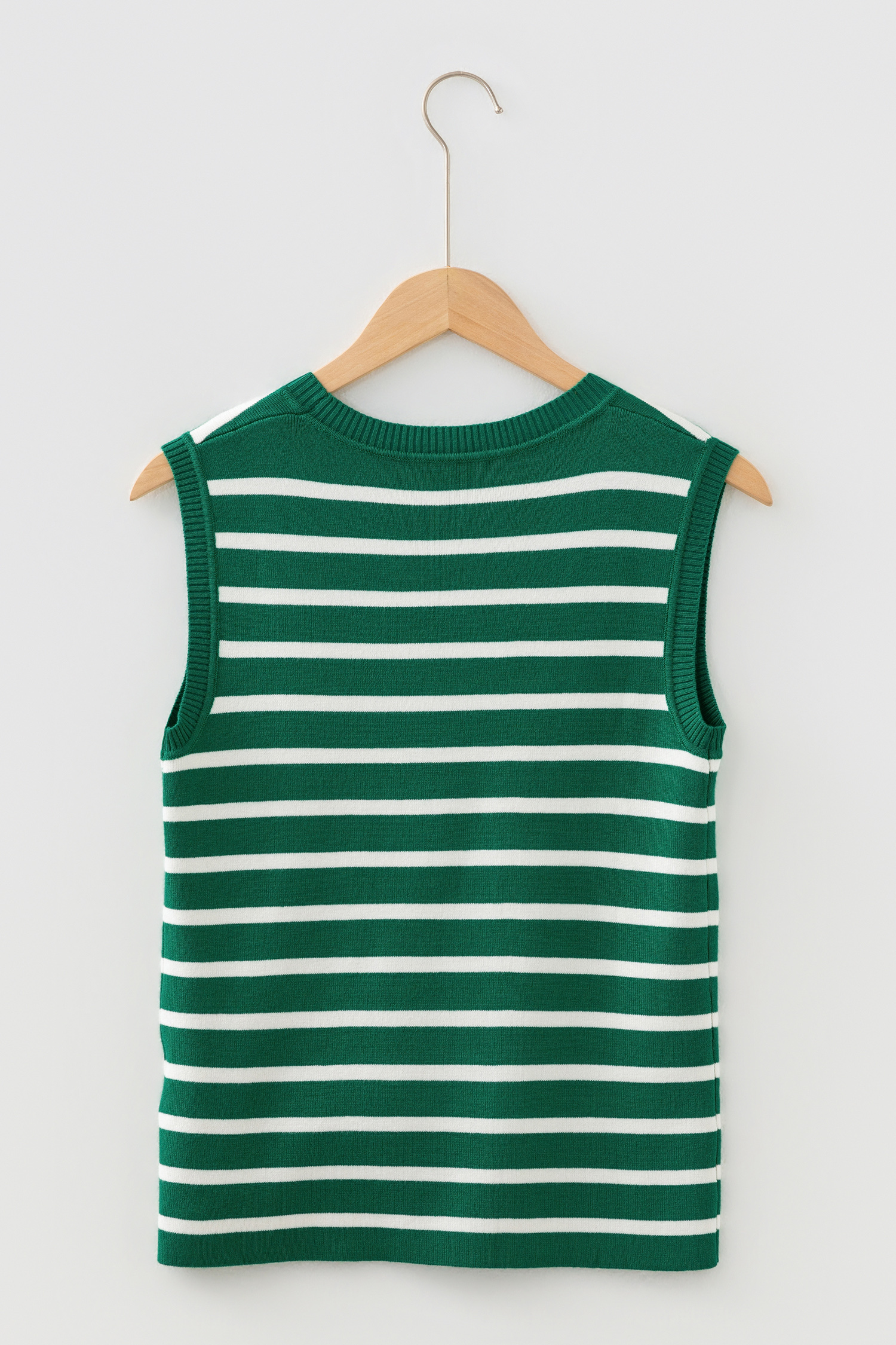 Green Stripe Crew Neck Sleeveless Sweater Vest - loveforevers