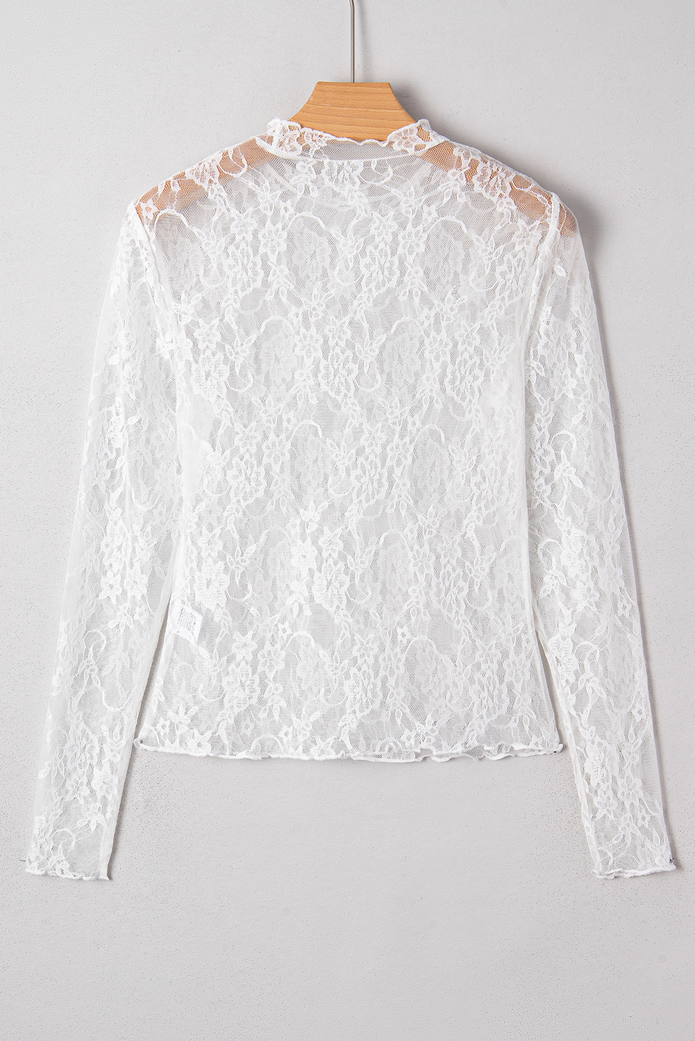 White Sheer Lace Mesh Mock Neck Slim Fit Long Sleeve Top - loveforevers