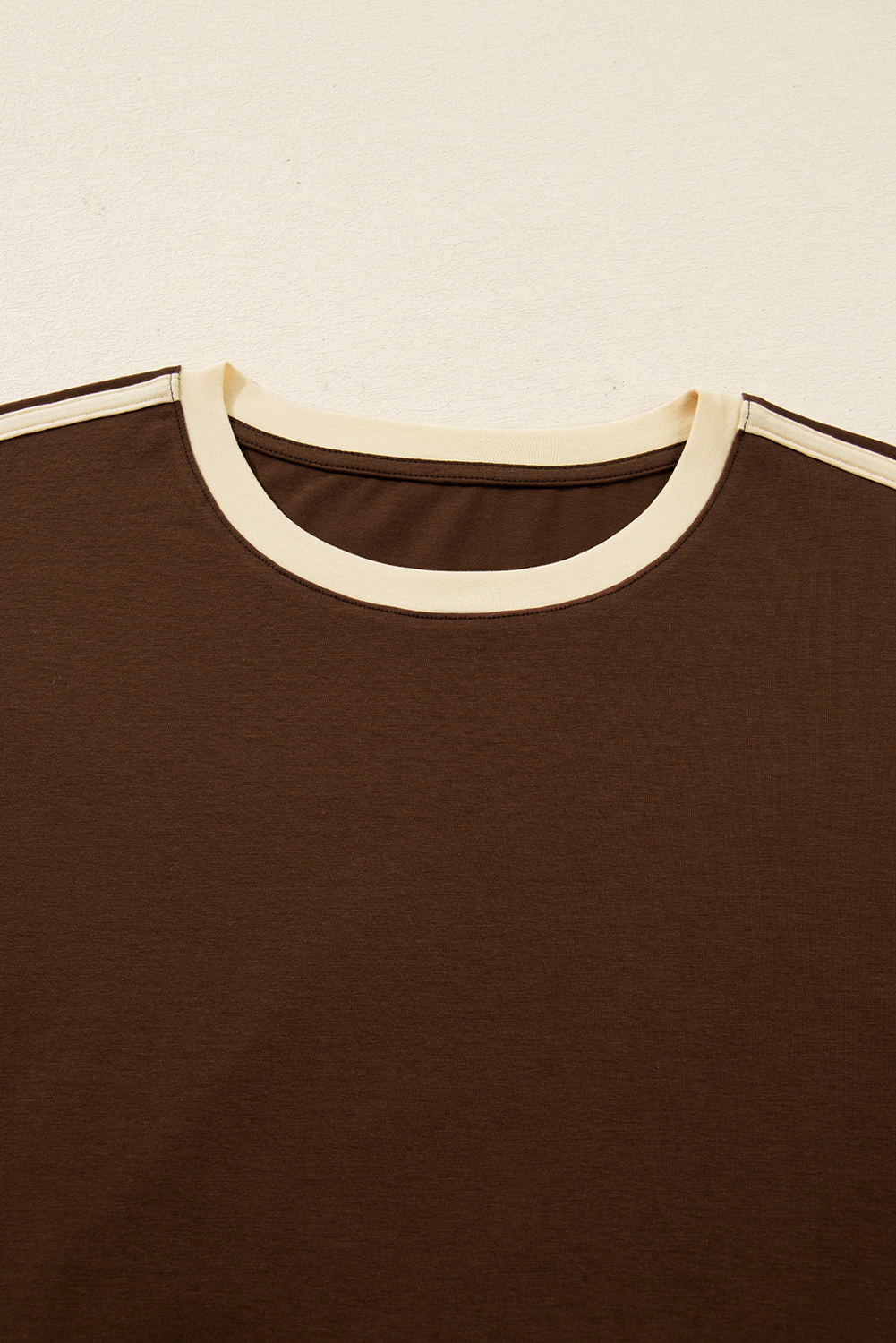 Dark Brown Varsity Striped Accent Contrast Crew Neck Long Sleeve T Shirt - loveforevers