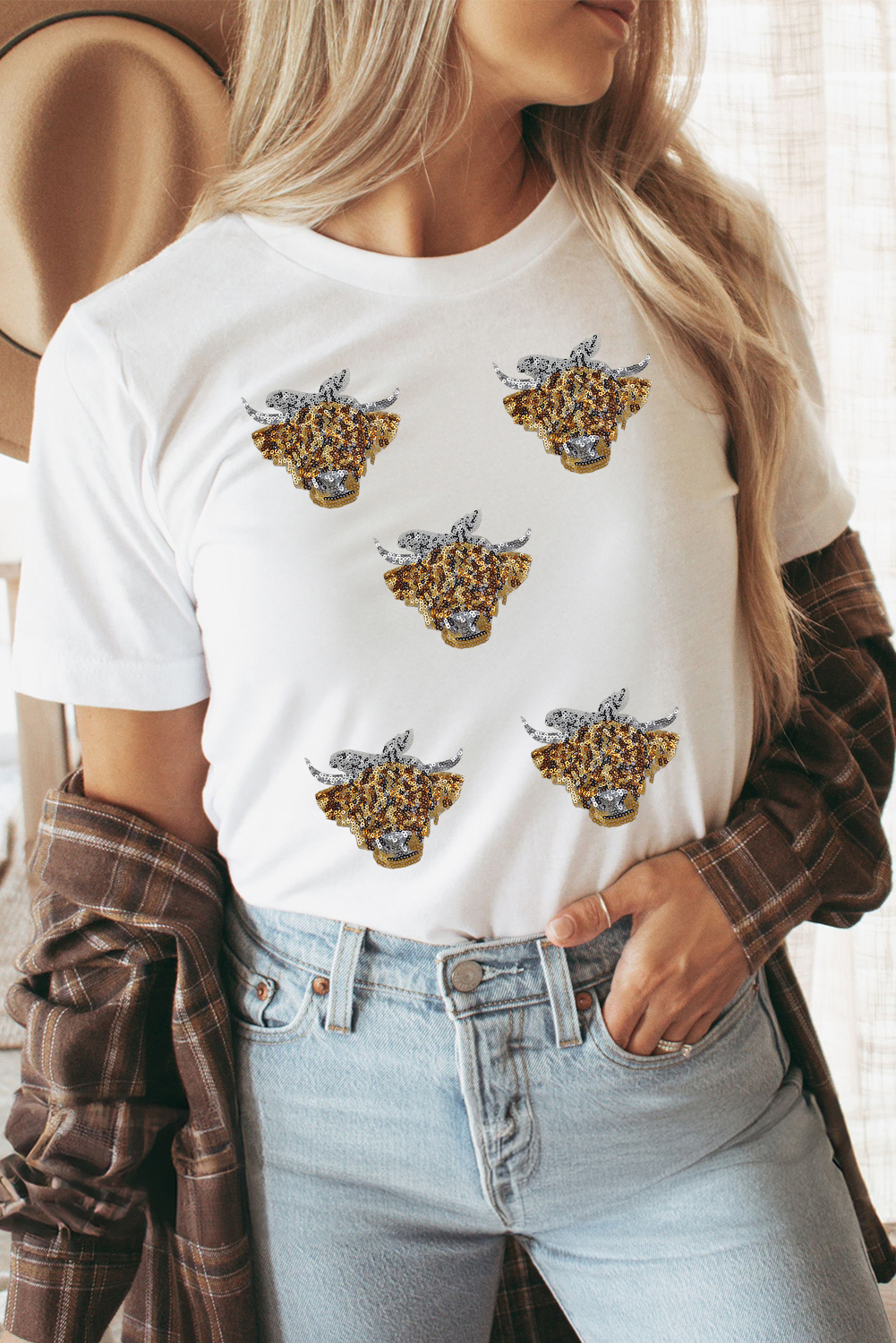 White Western Bow Heifer Graphic Casual T Shirt - loveforevers