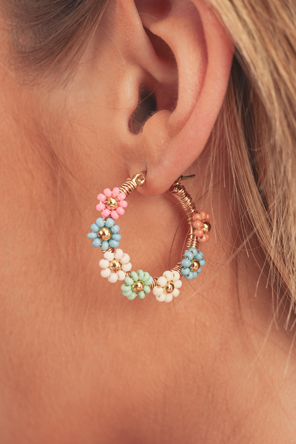 Pink Colorful Flower Hoop Earrings - loveforevers