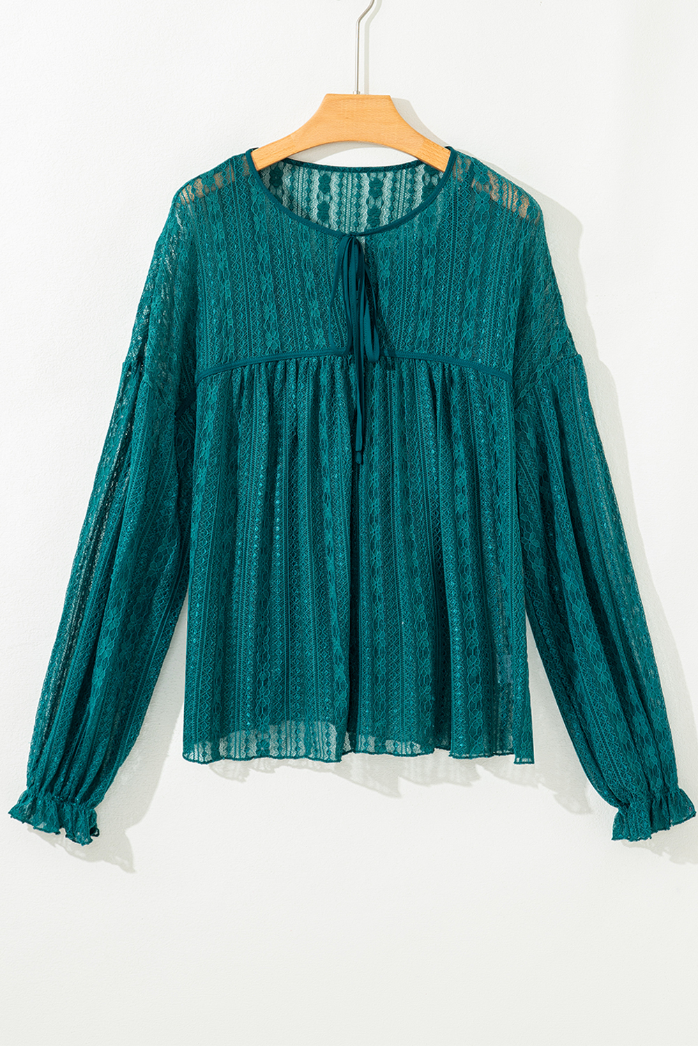 Evergreen Sheer Lace Balloon Sleeve Babydoll Blouse - loveforevers