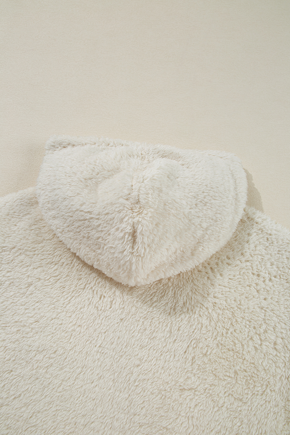 White Contrast Ribbed Edge Plush Hoodie - loveforevers