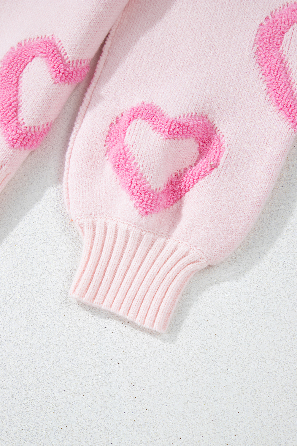 Pink Heart Shape Bubble Sleeve Baggy Sweater - loveforevers