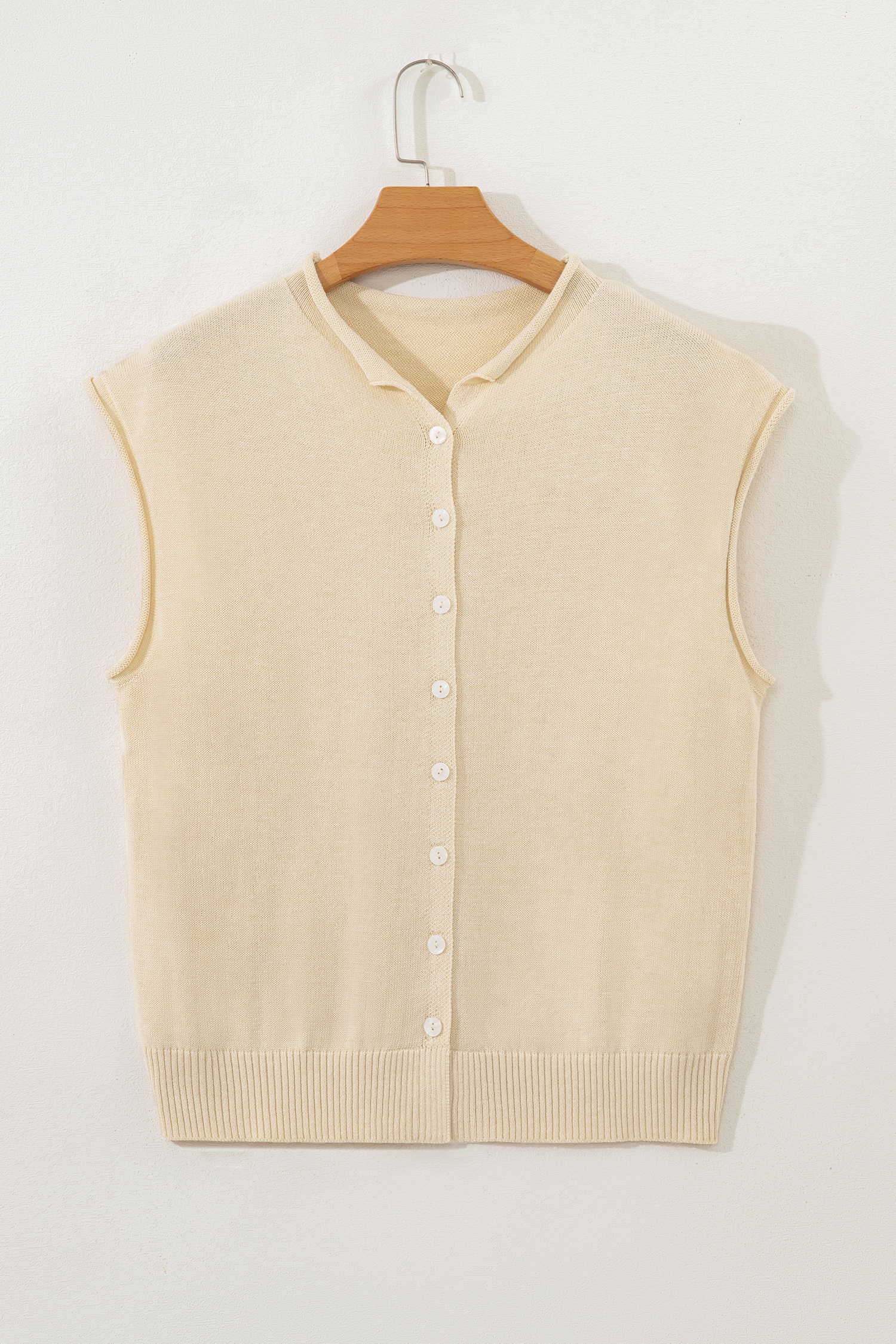 Apricot Buttoned Front Rolled Hem Cap Sleeve Sweater Top - loveforevers