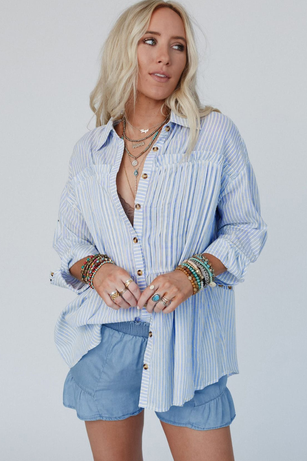 Sky Blue Stripe Striped Buttoned up Long Sleeve Shirt - loveforevers