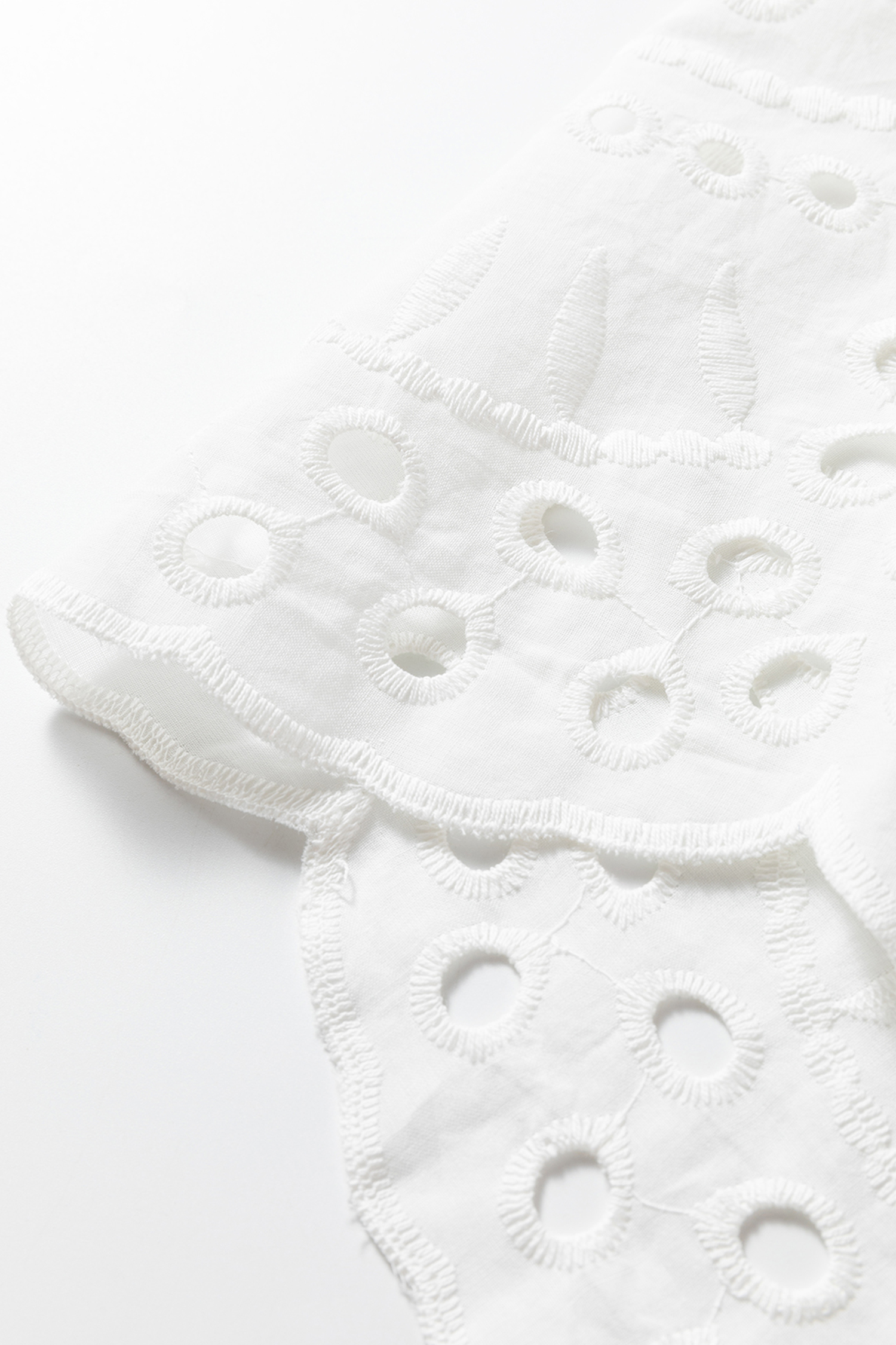 White Eyelet Embroidered Puff Sleeve Crop Shirt - loveforevers