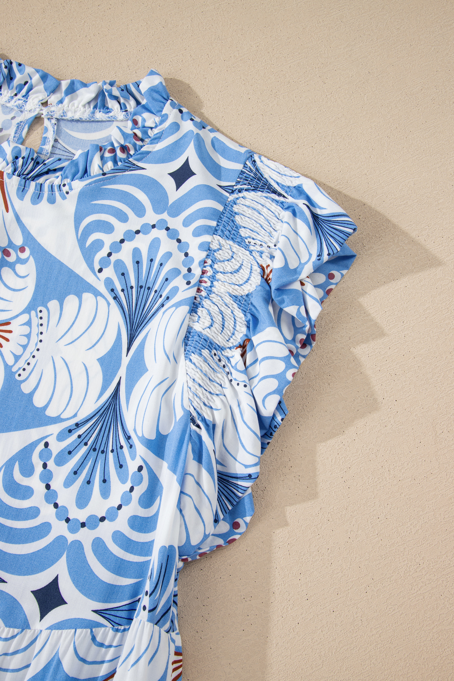 Sky Blue Tropical Botanic Print Flutter Sleeve Vacation Long Dress - loveforevers