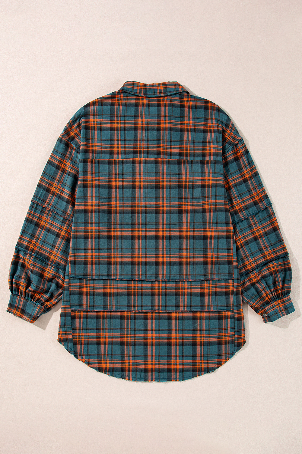 Red Plaid Long Sleeeve Side Split Distressed Hem Shirt - loveforevers