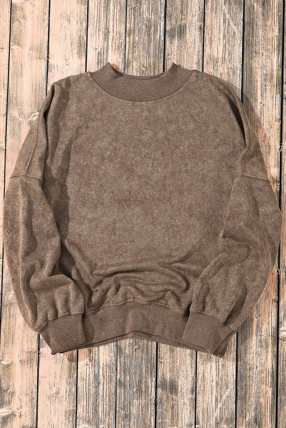 Brown Drop Shoulder Crew Neck Pullover Sweatshirt - loveforevers