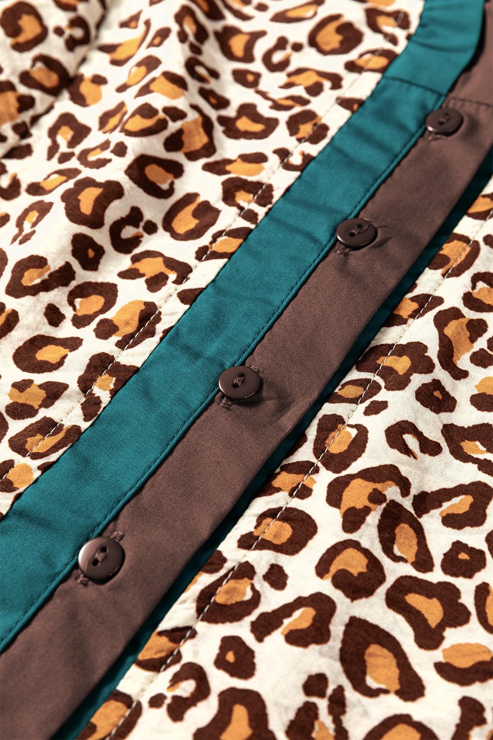 Brown Leopard Print Contrast Frilled Trim Button Down V Neck Shirt - loveforevers
