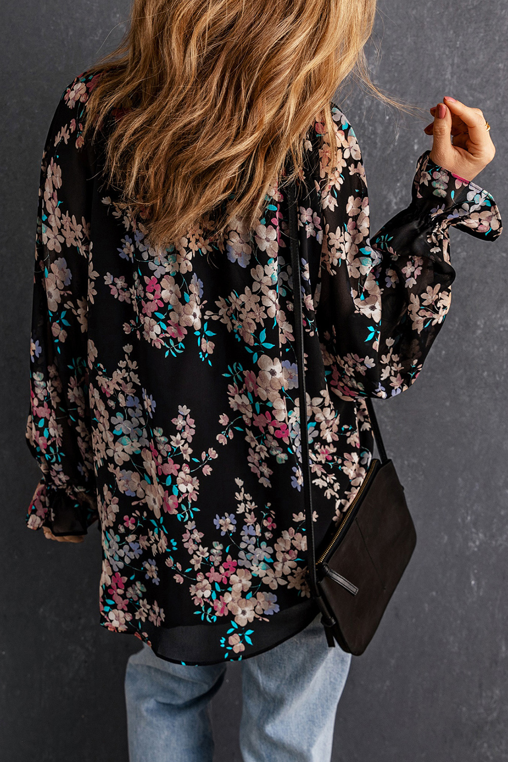 Black Wildflower Print Chiffon Blouse - loveforevers