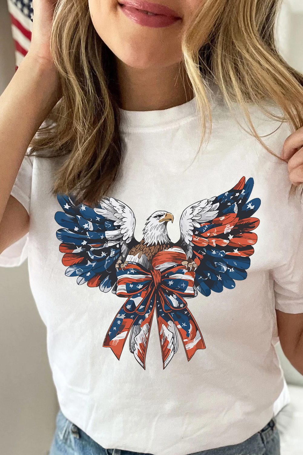 White American Flag Eagle Print Independence Day Tee - loveforevers