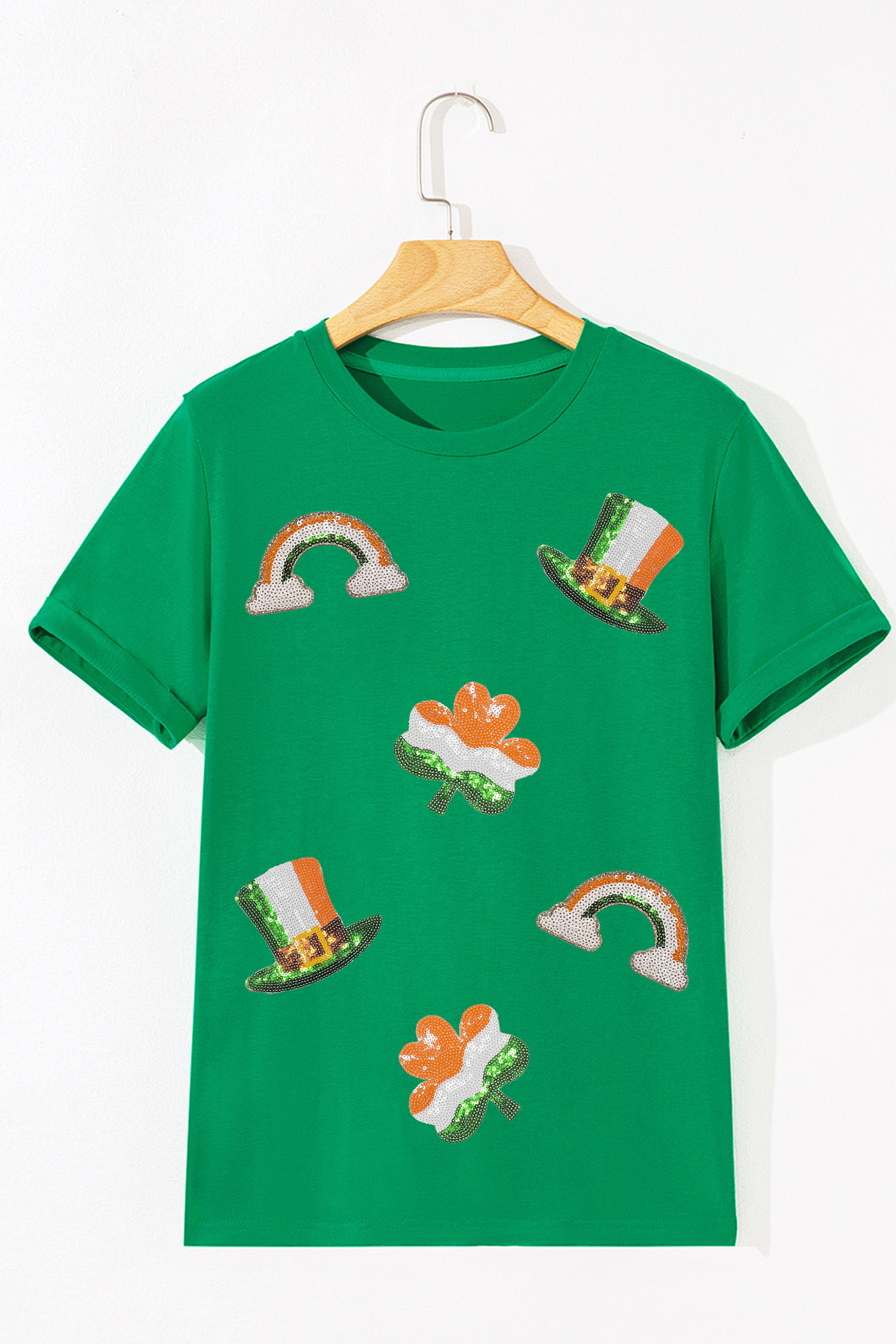 Bright Green St Patricks Day Elements Sequin Graphic Tee - loveforevers
