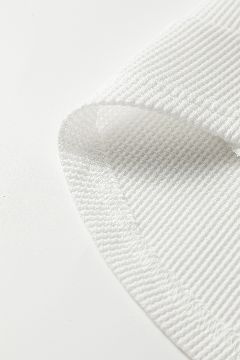 White Rounded Hem Waffle Long Sleeve Top - loveforevers