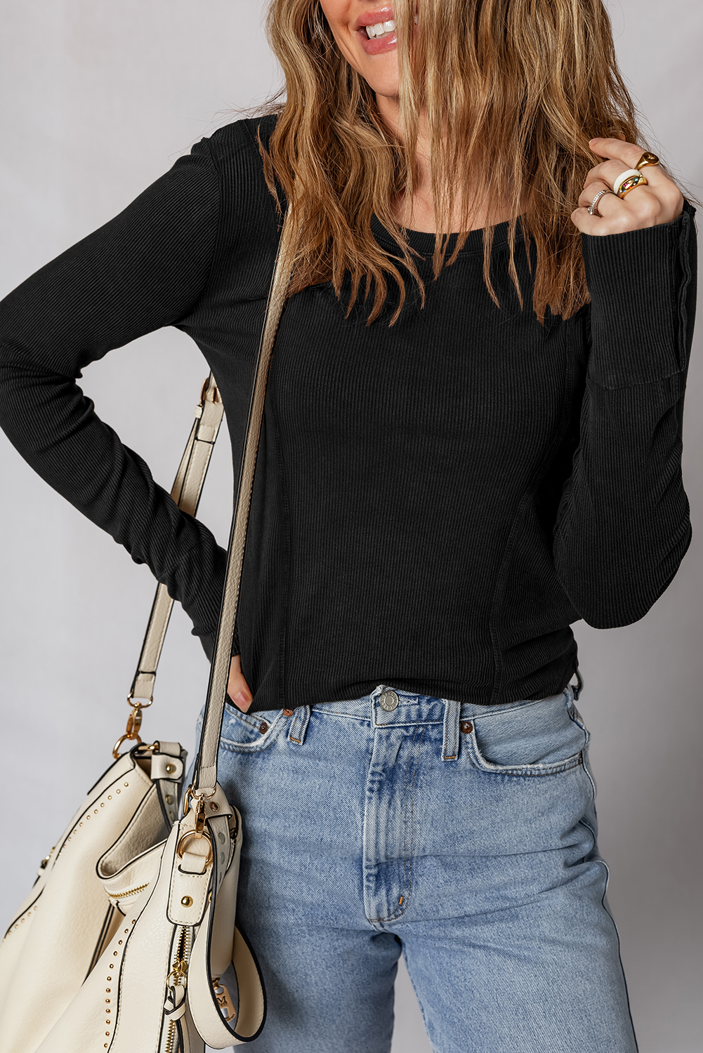 Burgundy Exposed Seam Ribbed Long Sleeve Top - loveforevers