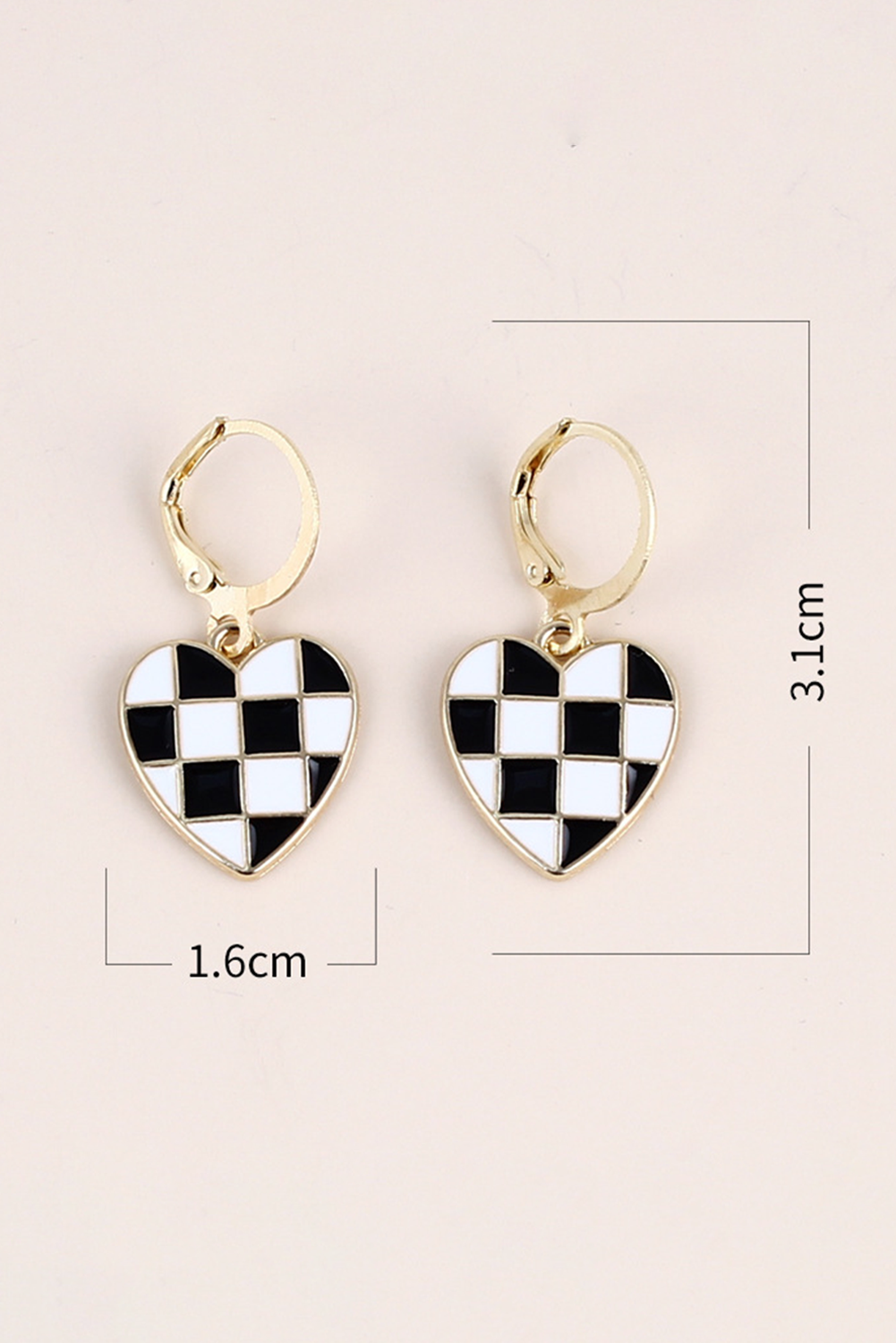 Black Checkered Heart Shape Hoop Dangle Earrings - loveforevers