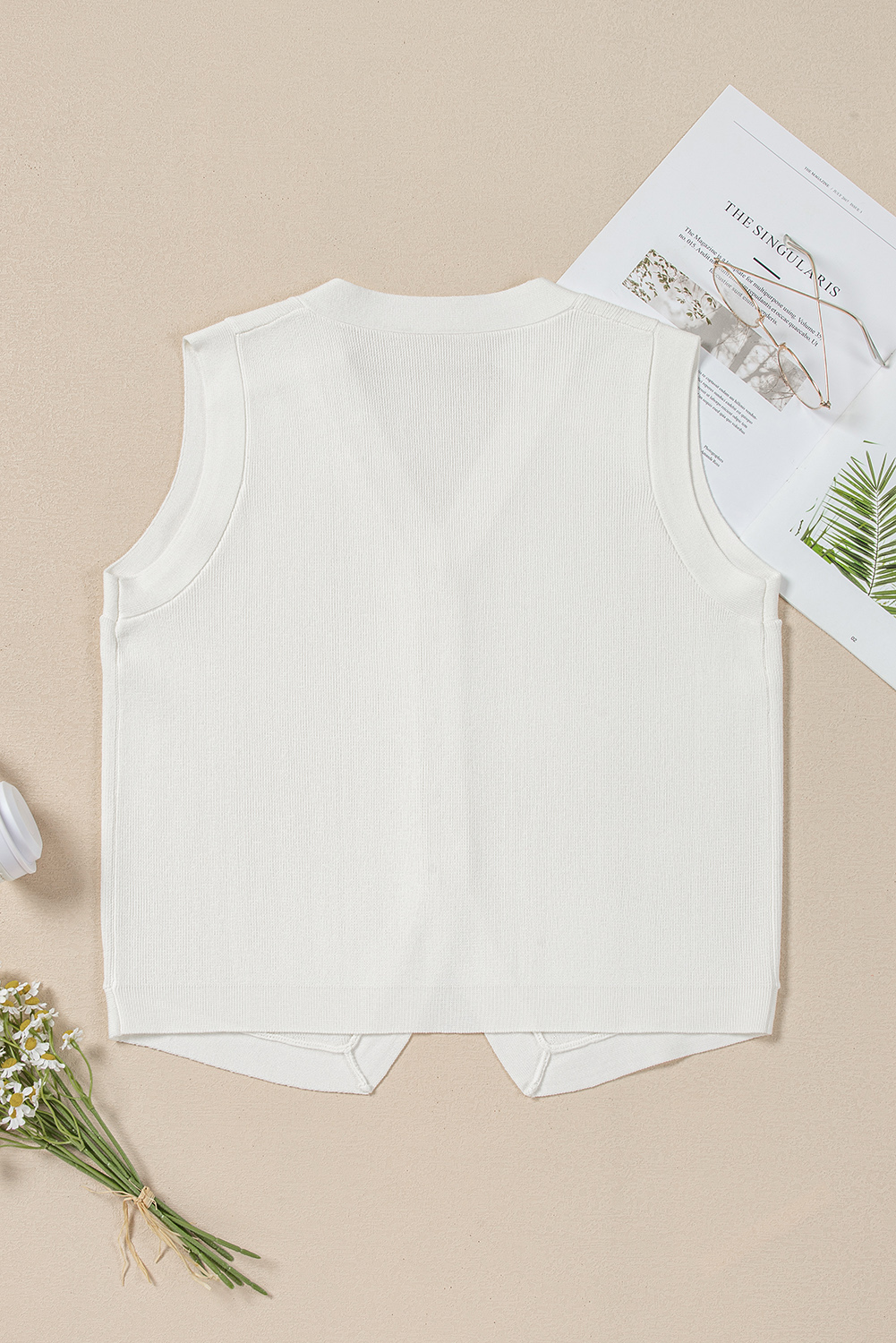 White V Neck Buttoned Sweater Vest - loveforevers