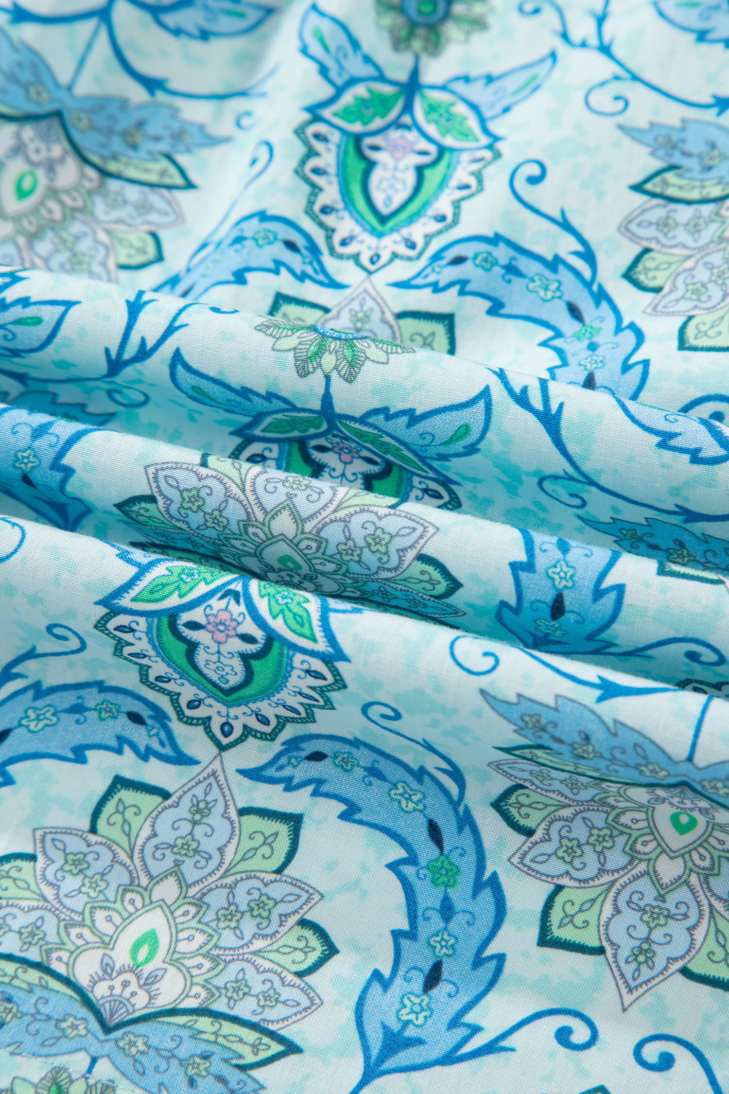 Sky Blue Paisley Print Puff Sleeve Loose Shirt - loveforevers