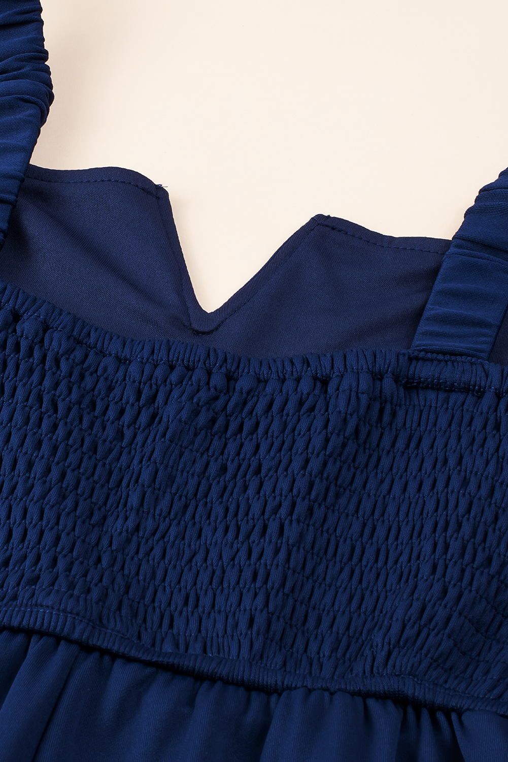 Blue Notched Neck Smocked Back Wide Leg Sleeveless Jumpsuit - loveforevers
