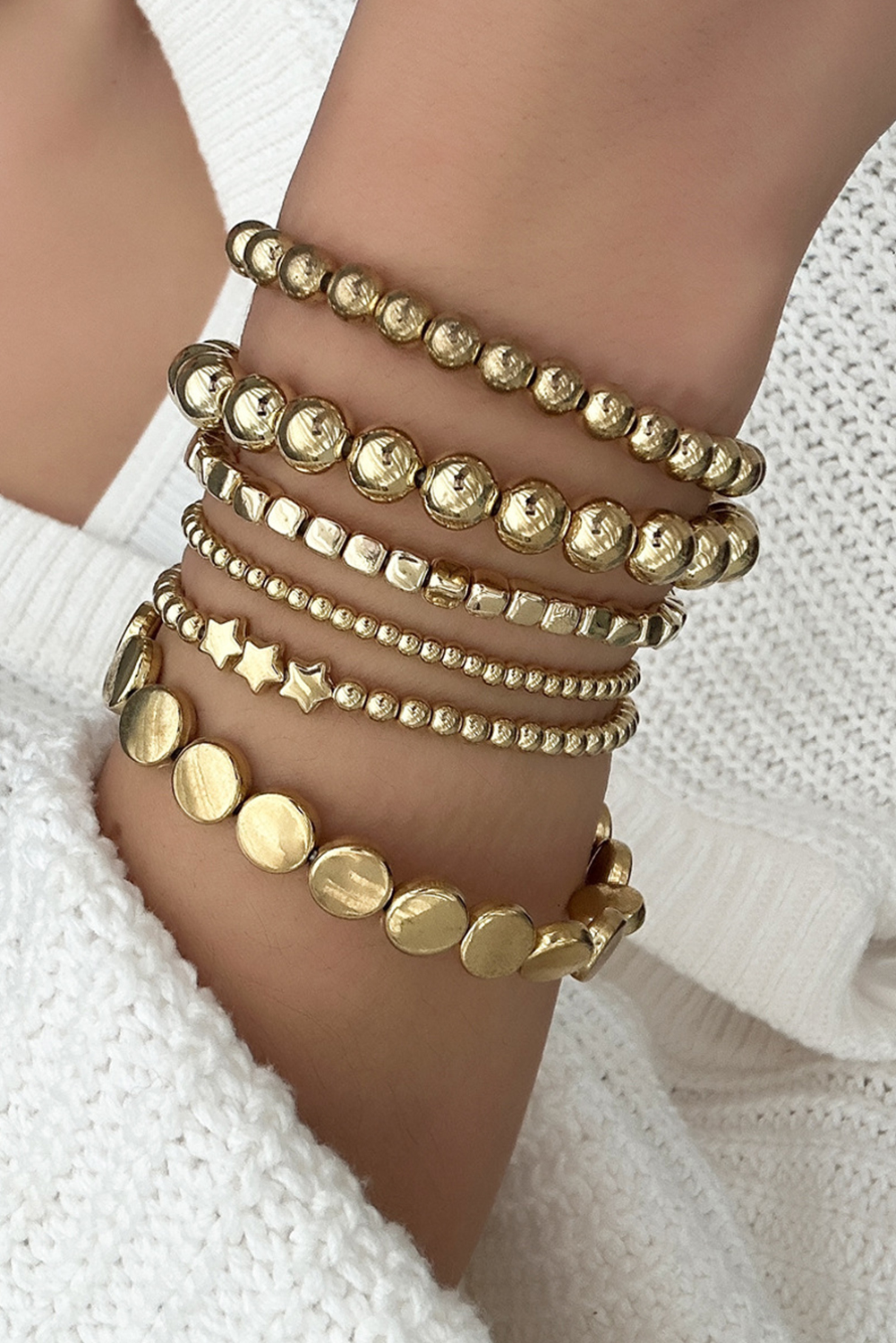 Gold Plated 6pcs Star Round Disk Ball Beading Bracelet Set - loveforevers
